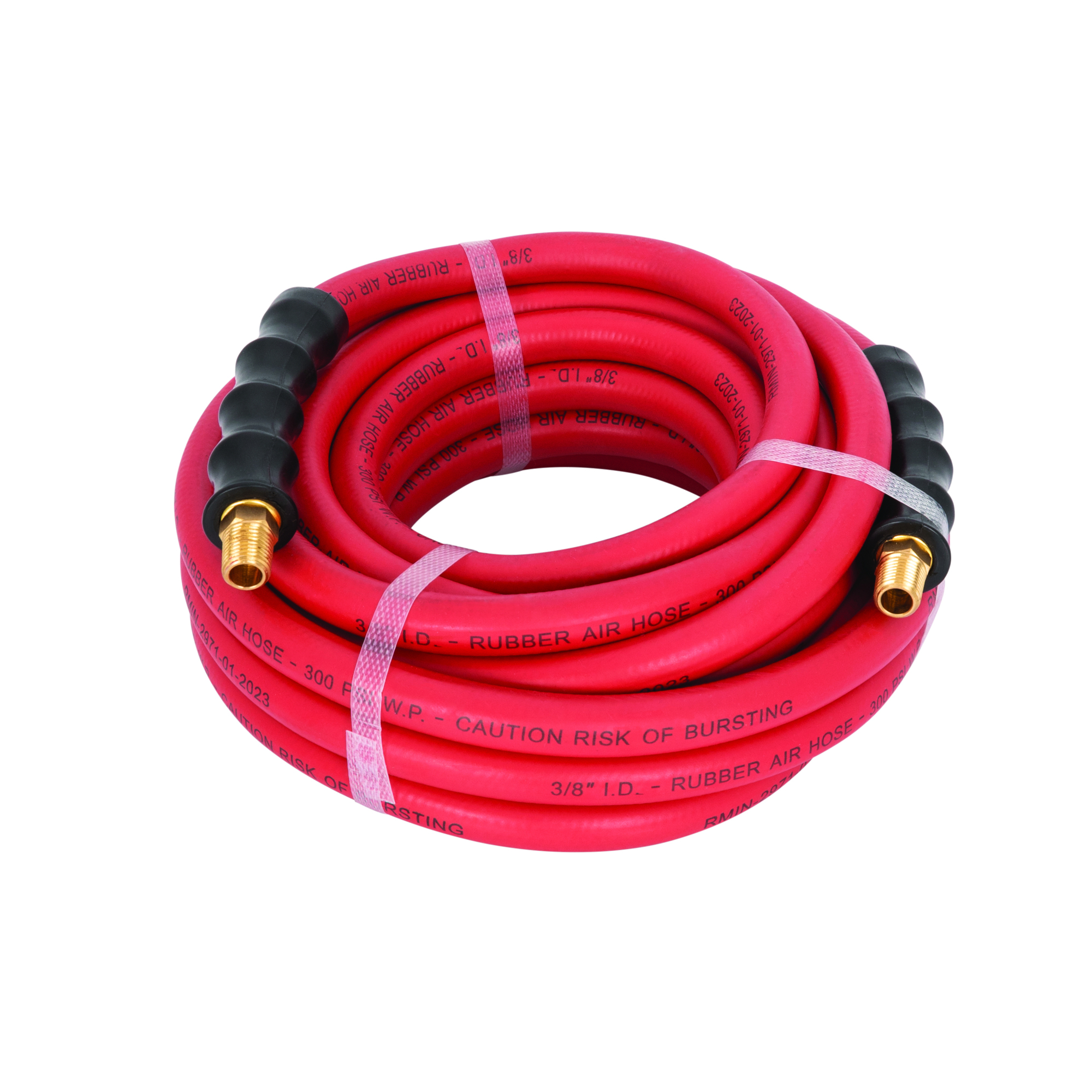 STEELMAN Weather-Resistant 1/4-Inch NPT (F) to 1/4-Inch NPT (M) 3/8-Inch ID 50-Foot Rubber Air Hose in Red with Brass Fittings 61265